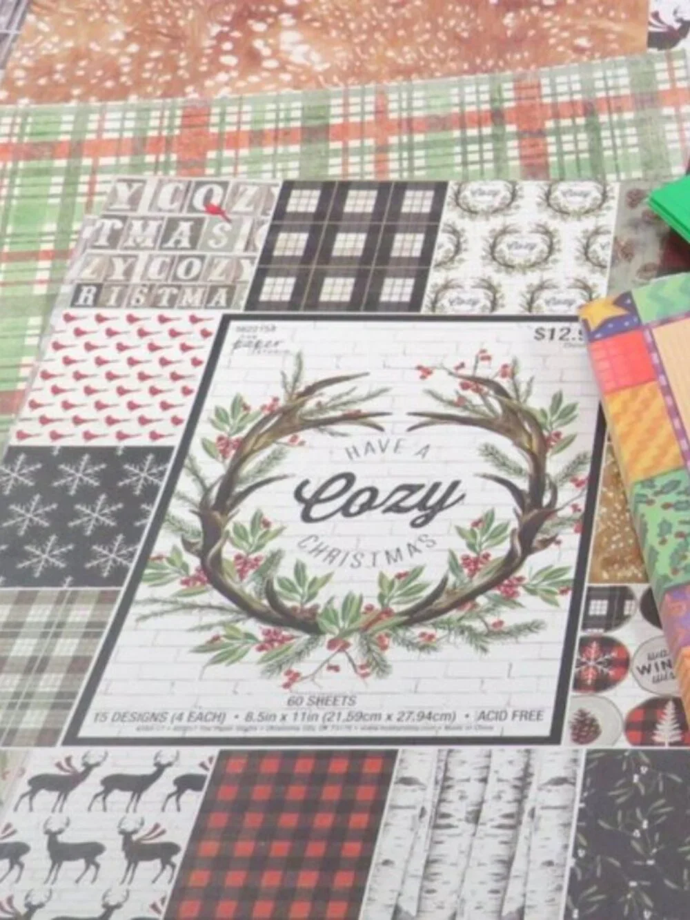 Scrapbook Paper Grab Bag Christmas 4lb Cozy Rustic Woodland Farmhouse Cardstock
